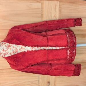 Vintage red leather and crochet jacket